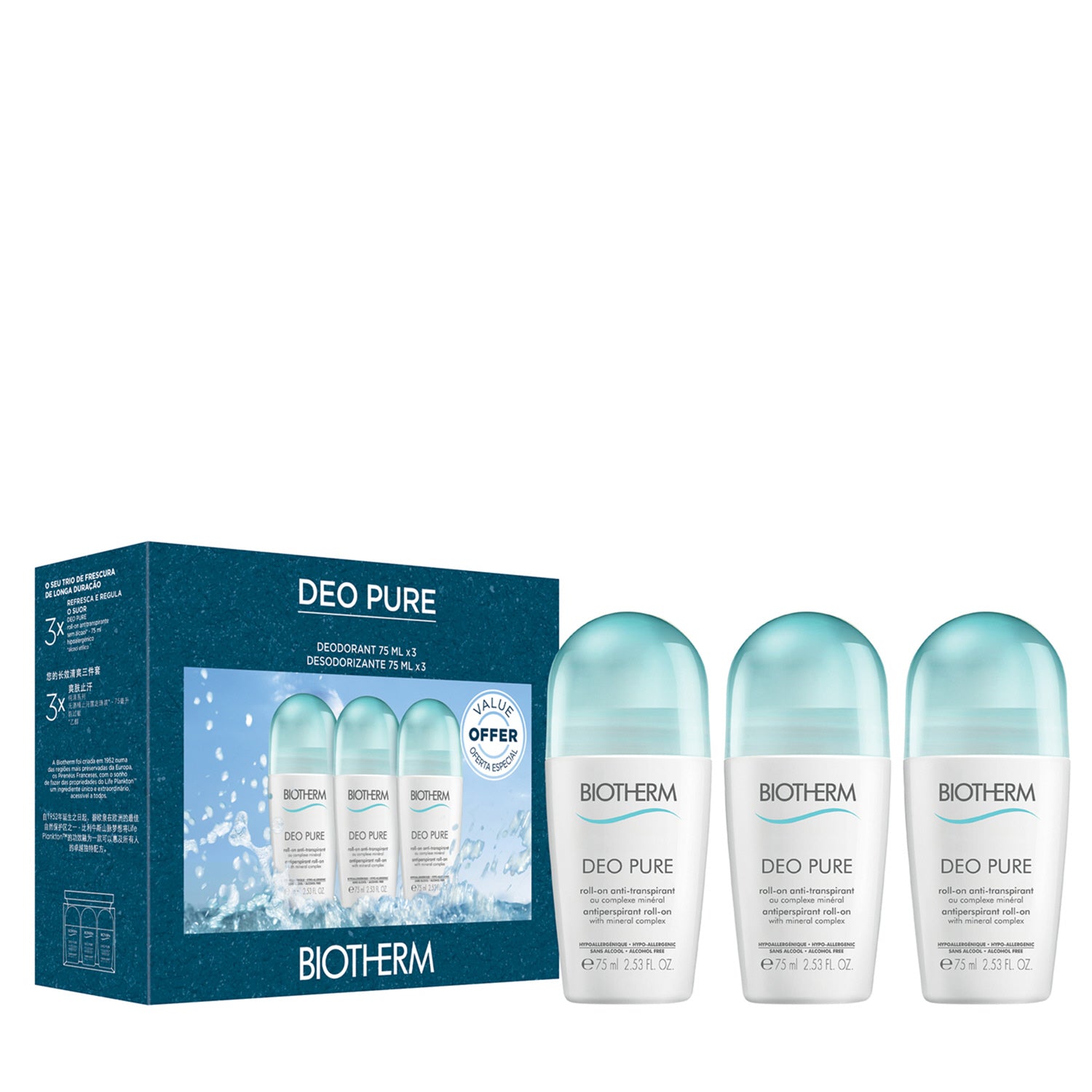 Biotherm Deo Pure Roll On Trio 3 x 75ml