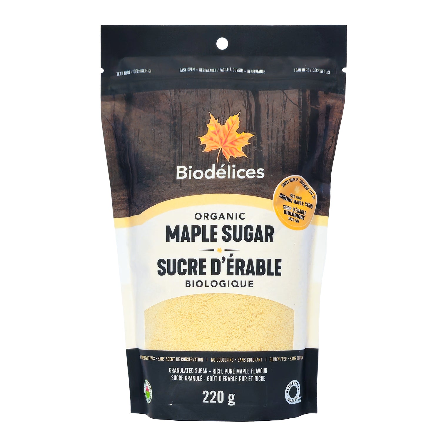 Sucre d'érable bio Biodélices en sachet 220 g