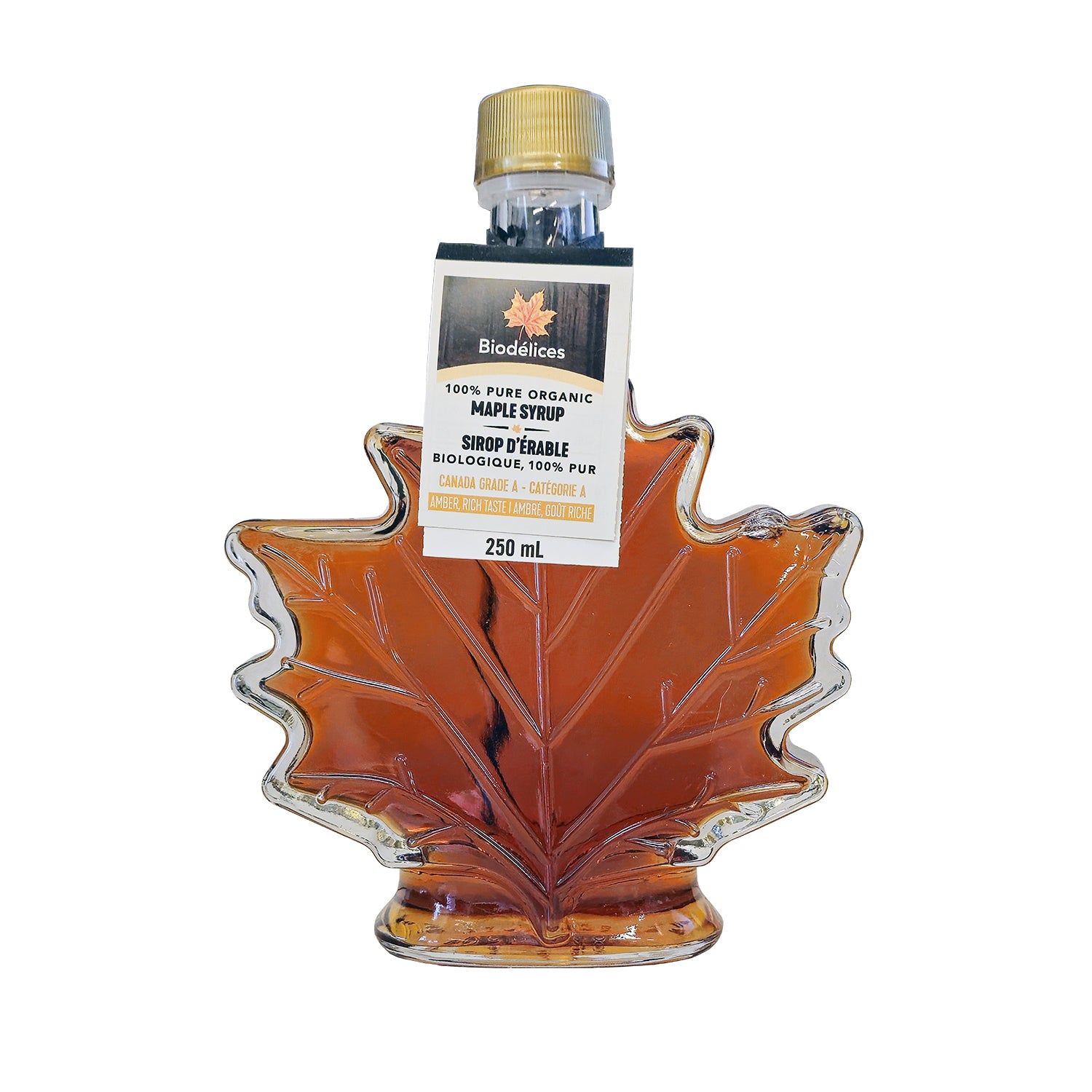 Sirop d'érable bio Biodélices, bouteille de 250 ml