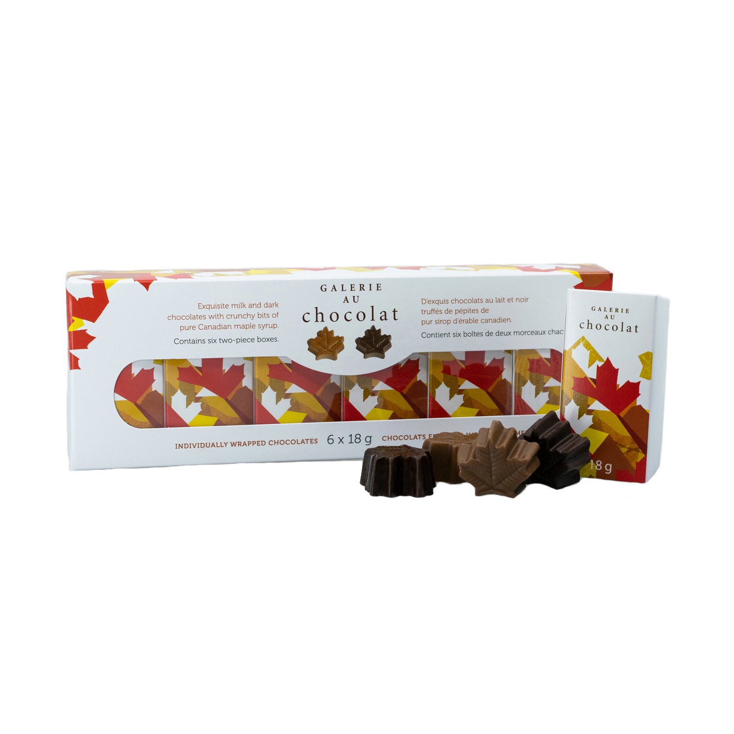 Galerie au Chocolat Petite boîte de 2 pièces de chocolat croquant à l'érable 6 x 18g