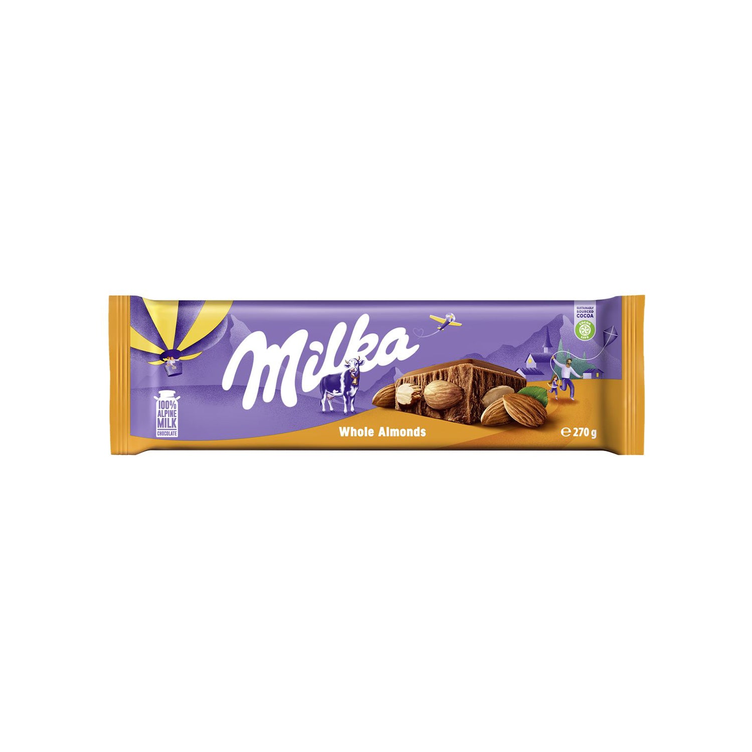 Tablette de chocolat aux amandes entières Milka 270 g
