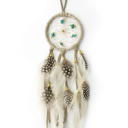Monague Native Crafts Ltd. 2.5" Tan Dream Catcher with semi-precious stones and gold metal beads