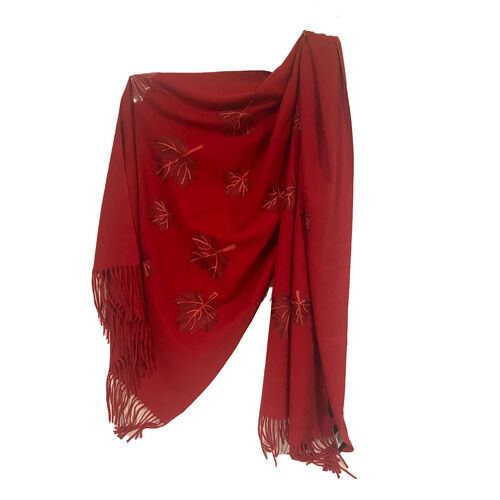 Two-B foulard "pashmina" rouge avec feuilles d'erables brodées  