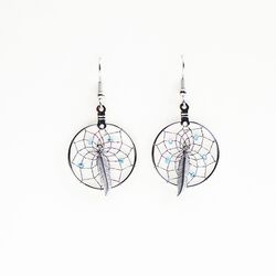 Monague Native Crafts Ltd. Dream Catcher earrings with metal feather