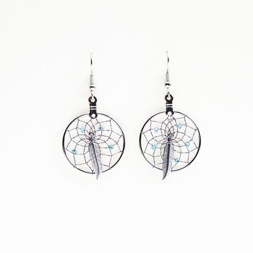 Monague Native Crafts Ltd. Dream Catcher earrings with metal feather