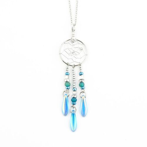 Monague Native Crafts Ltd. 0.75" Dream Catcher necklace with aqua glass bead dangles