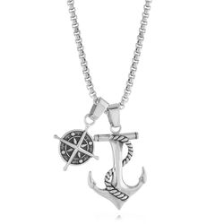 Italgem Black Ip Anchor & North Star Pendant with Necklace