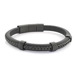 Italgem Black Ip Franco Link-Centre Black Leather Bracelet