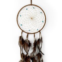 Monague Native Crafts Ltd. 6" Brown Dream Catcher with semi-precious stones and silver metal beads