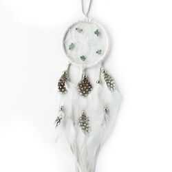 Monague Native Crafts Ltd. 2.5" Capteur de rêves blanc avec avec pierres semi-précieuses et perles en métal argenté