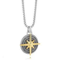 Italgem Gold Ip North Star Pendant with Round Box Necklace