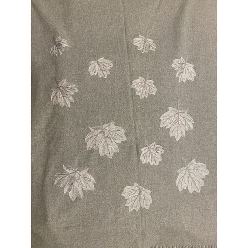 Two-B foulard "pashmina" gris avec feuilles d'erables brodées  