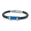 Italgem Blue Ip Stainless Steel Brush Clasp Blue Leather Bracelet