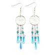 Monague Native Crafts Ltd. 0.75" Dream Catcher earrings with aqua glass bead dangles