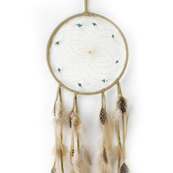 Monague Native Crafts Ltd. 6" Tan Dream Catcher with semi-precious stones and gold metal beads